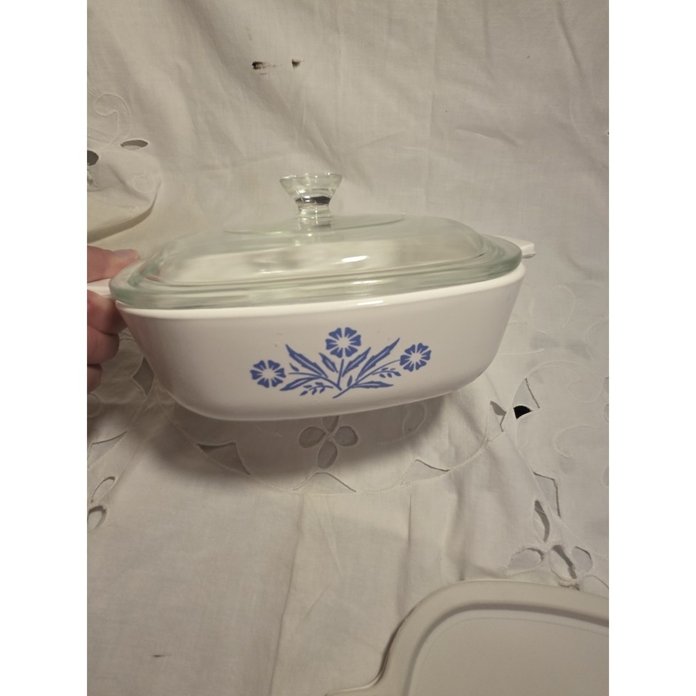 Vintage Corning Ware Blue Cornflower Casserole Dish With Glass And Plastic Lid